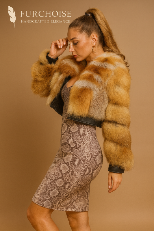 red fox fur jacket, fox fur bomber jacket, women's real fur jacket, SAGA fox fur, leather and fur jacket, custom fur coat, cropped fur jacket, luxury winter coat for women