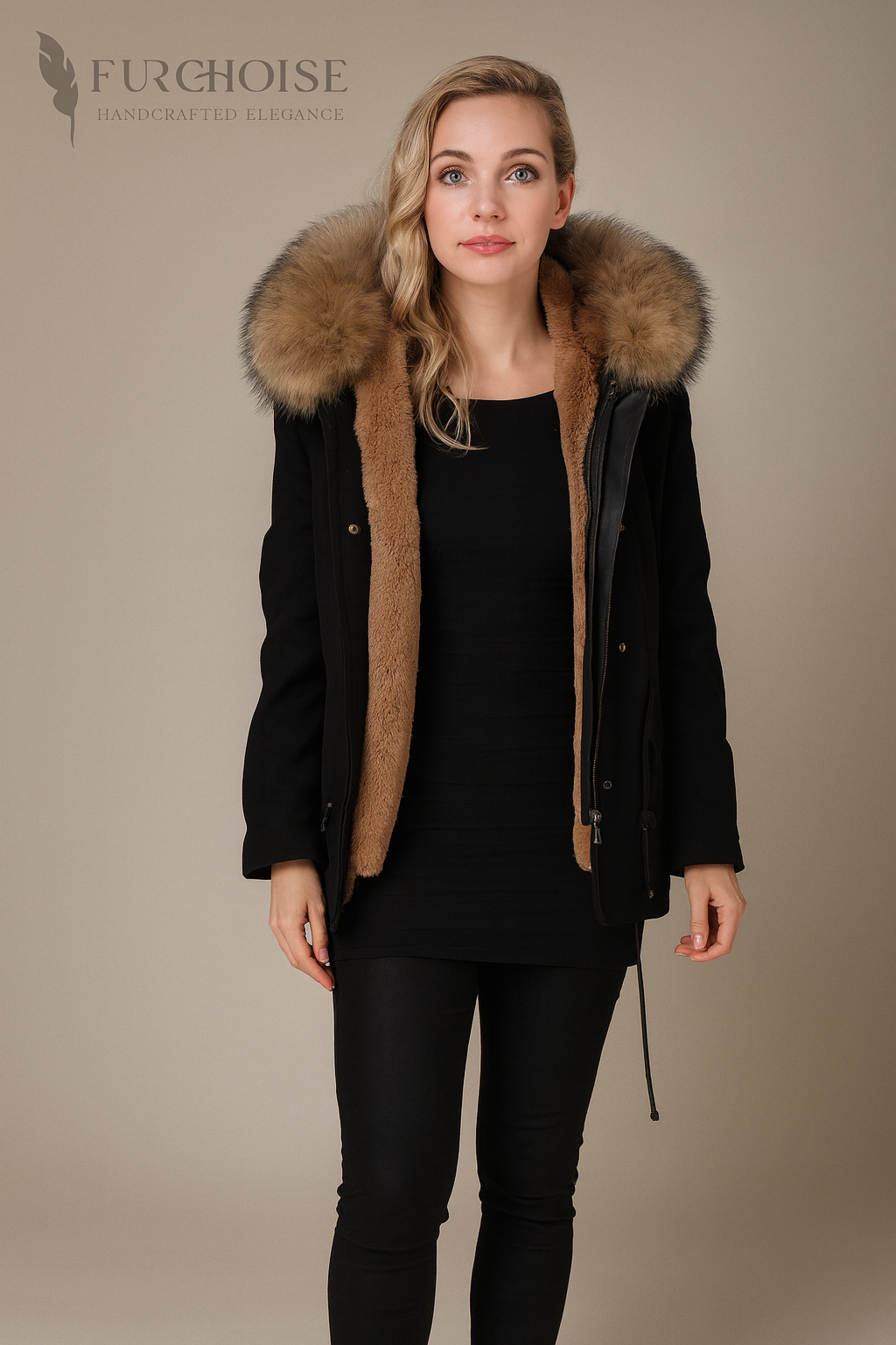 women's black parka with fur hood_rex rabbit fur lined coat_classic winter coat with real raccoon fur_SAGA certified fur parka_luxury fur lined anorak for women women's black parka with fur hood_rex rabbit fur lined coat_classic winter coat with real raccoon fur_SAGA certified fur parka_luxury fur lined anorak for women