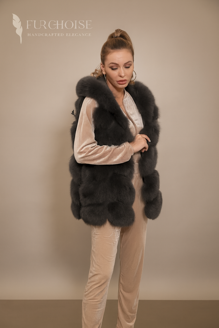 Women's Black Fox Fur Vest with Cashmere | Custom Made 19 Charcoal Fox Fur Vest, Women's Fur Vest Custom, Luxury Fox Fur Gilet Hooded, Real Dark Grey Fur Vest, Handcrafted Fox Fur Gilet, SAGA Certified Fur Vest, Sleeveless Fur Coat Women, Genuine Fox Fur Vest with Hood, Bespoke Fur Vest, Designer Fox Fur Vest, Fox Fur Layering Vest, Dark Grey Fox Fur Gilet, Custom Made Charcoal Fox Fur Vest, Buy Real Fox Fur Gilet Online, Women's Luxury Fur Vest Price, Scandinavian Fox Fur Vest Custom Sizing, Best Dark Grey Fur Vest, Authentic Fox Fur Vest with Hood, Custom SAGA Fox Fur Gilet, High Quality Fur Layering Vest, How much is a custom fox fur vest, Long Fur Vest Women Dark Grey, Natural Fox Fur, Premium Fur Outerwear, Women's Fur Sleeveless Jacket, Plush Fur Vest, Hand-stitched Fur Gilet, Bespoke Luxury Fur, Winter Vest Fashion, Fur Sizing Guide, Ethical Sourcing Fur, Luxury Layering Piece, High-end Women's Vest, Quality Fur Craftsmanship, Authentic Fur Garment, Durable Fur Vest, Real Fur Gilet, Luxury Fur Vest EU Shipping, Fox Fur Vest US Delivery, Designer Fur Gilet Europe, High-end Vest US/EU, Shearling Vest Women, Hooded Shearling Vest, Designer Winter Gilet, Luxury Puffer Vest Fur